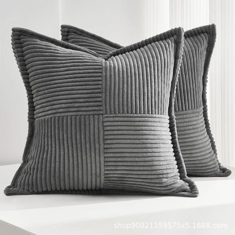 Striped Corduroy Cushion Cover - Soft Textured Pillow Case
