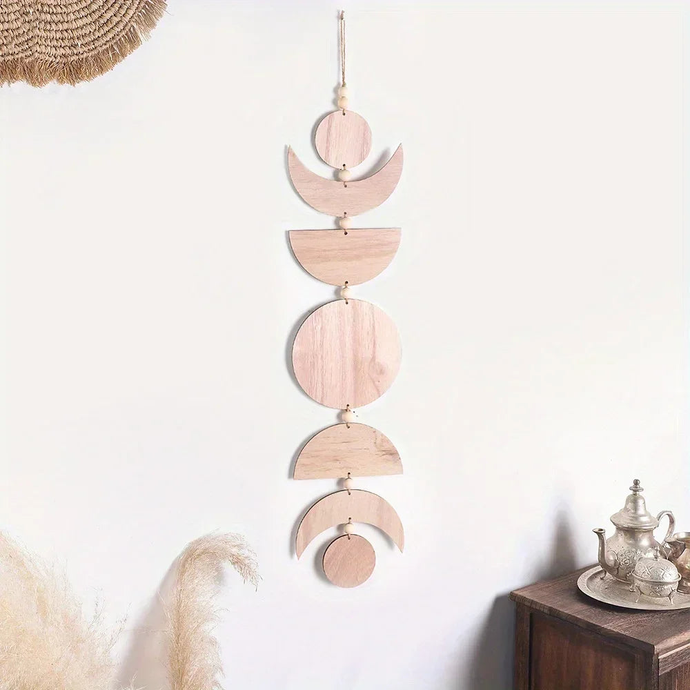 Wooden Hanging Moon Pendant - Bohemian Wall Decor