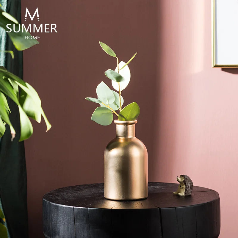 Modern Gold Glass Vase - Elegant Desktop Flower Vase for Home Decor