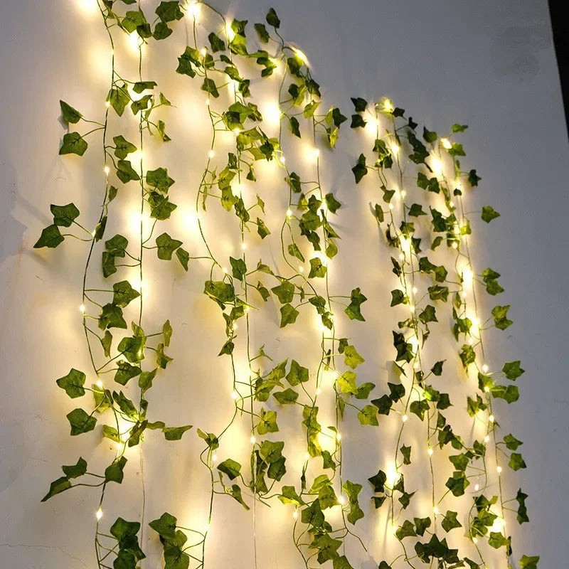Green Leaf Vine String Lights - Battery Powered LED Fairy Lights