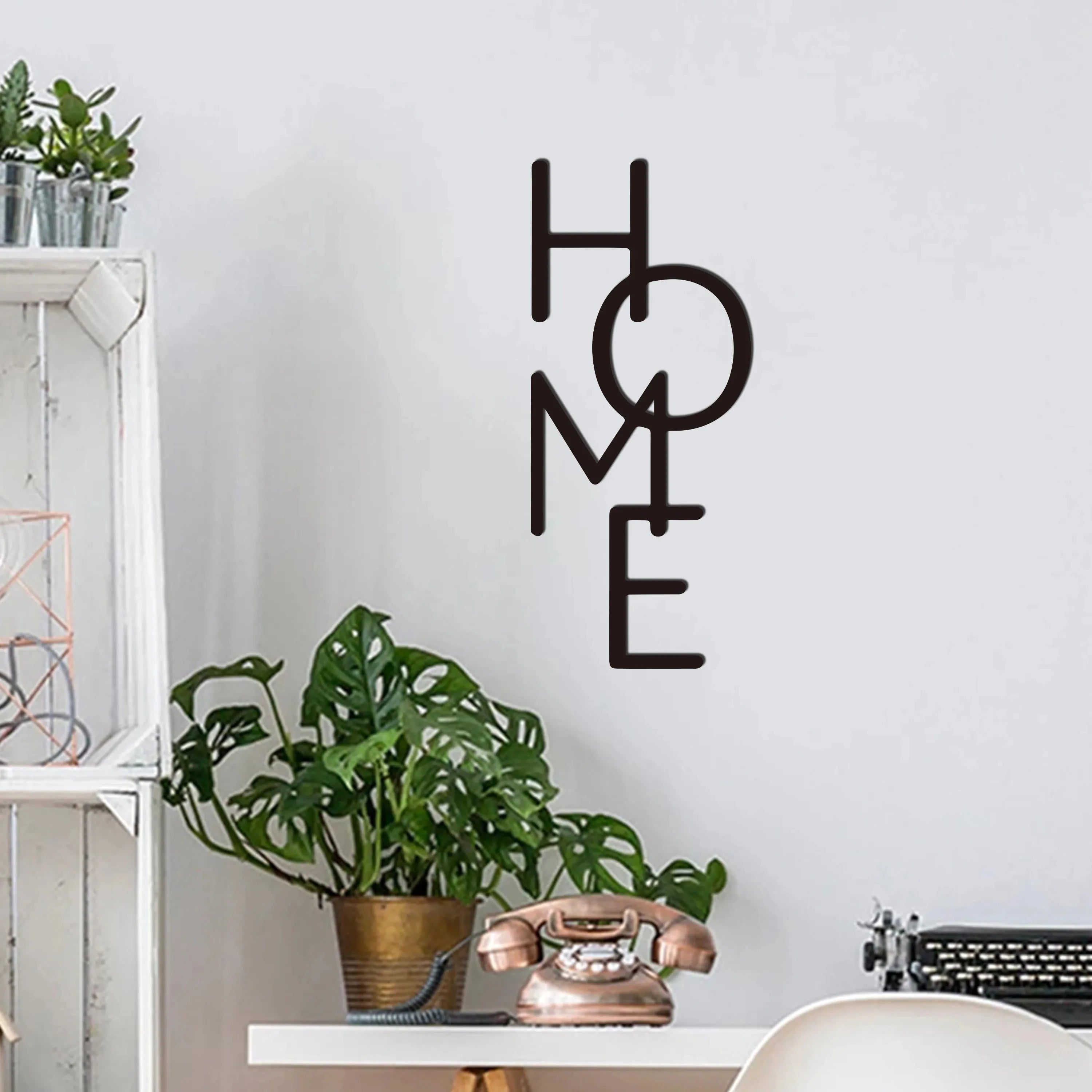 "HOME" Metal Wall Art Sign - Vertical Word Decor for Entryway & Living Room