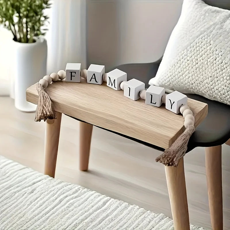 Rustic Wooden Letter Garland with Tassels - Home Decor Wall Hanging