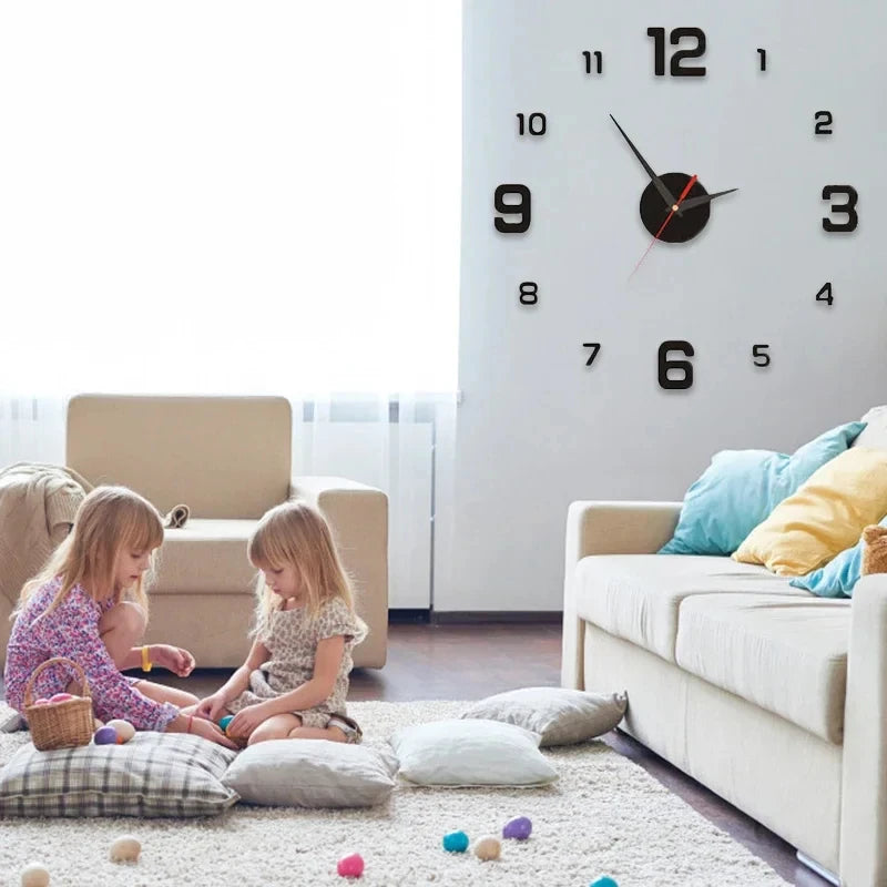Modern 3D Frameless Wall Clock - DIY Mirror Sticker Clock