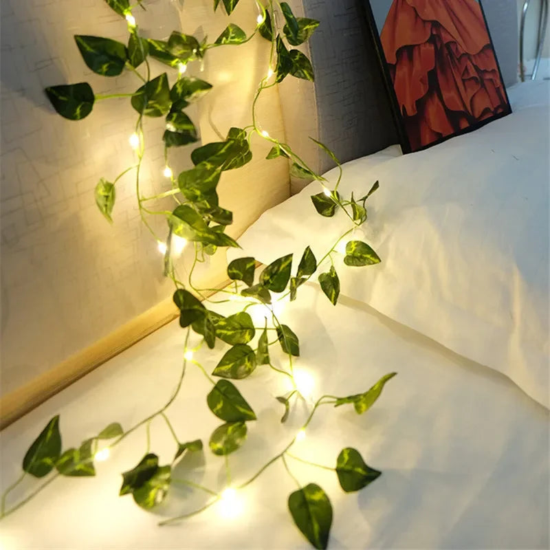 Green Leaf Vine String Lights - Battery Powered LED Fairy Lights