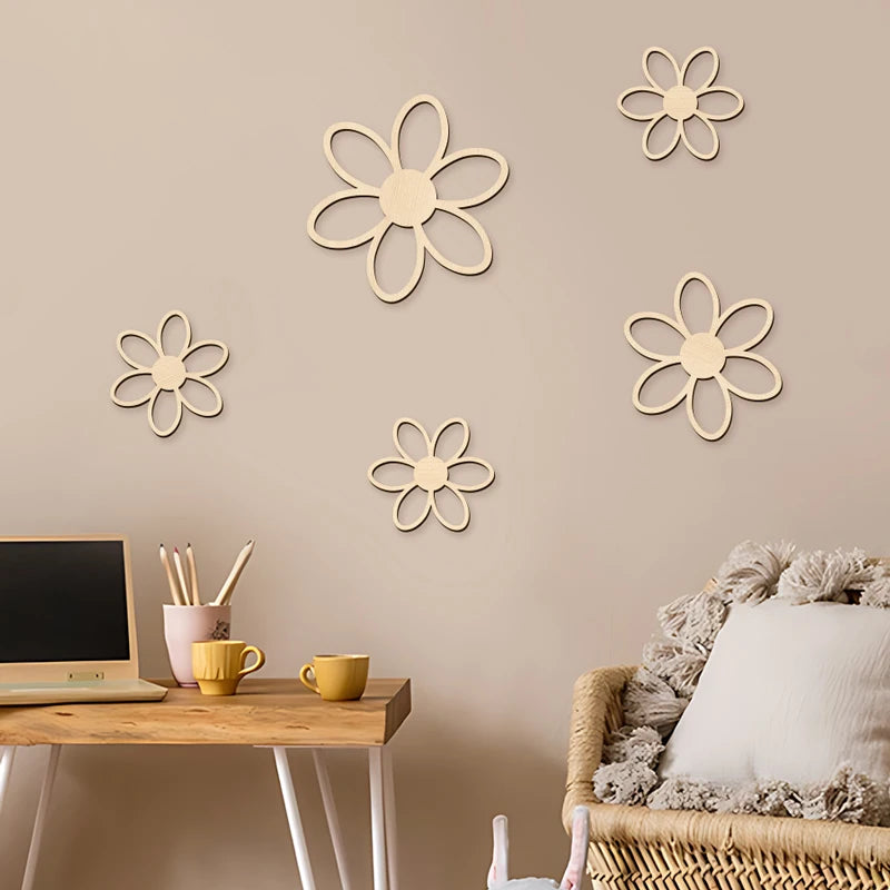 Wooden Flower Wall Art Set (5 Pieces)
