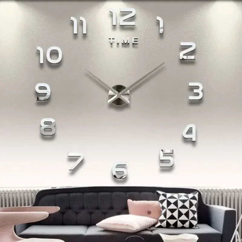 Large 3D Acrylic Mirror Wall Clock - DIY Frameless Modern Decor