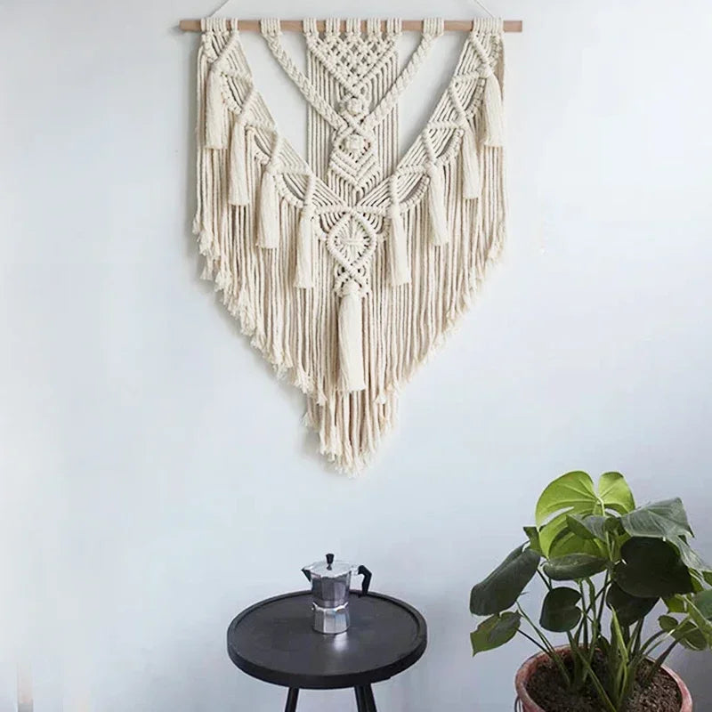 Handmade Macrame Wall Hanging Tapestry - Boho Geometric Cotton Decor