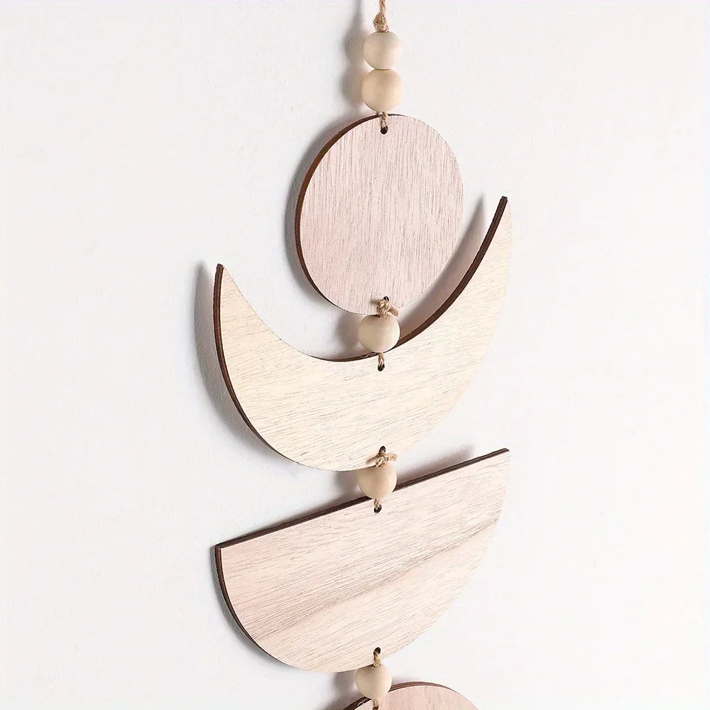 Wooden Hanging Moon Pendant - Bohemian Wall Decor