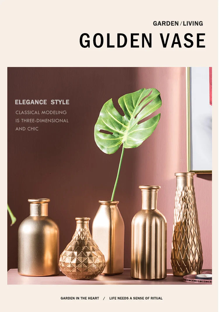 Modern Gold Glass Vase - Elegant Desktop Flower Vase for Home Decor