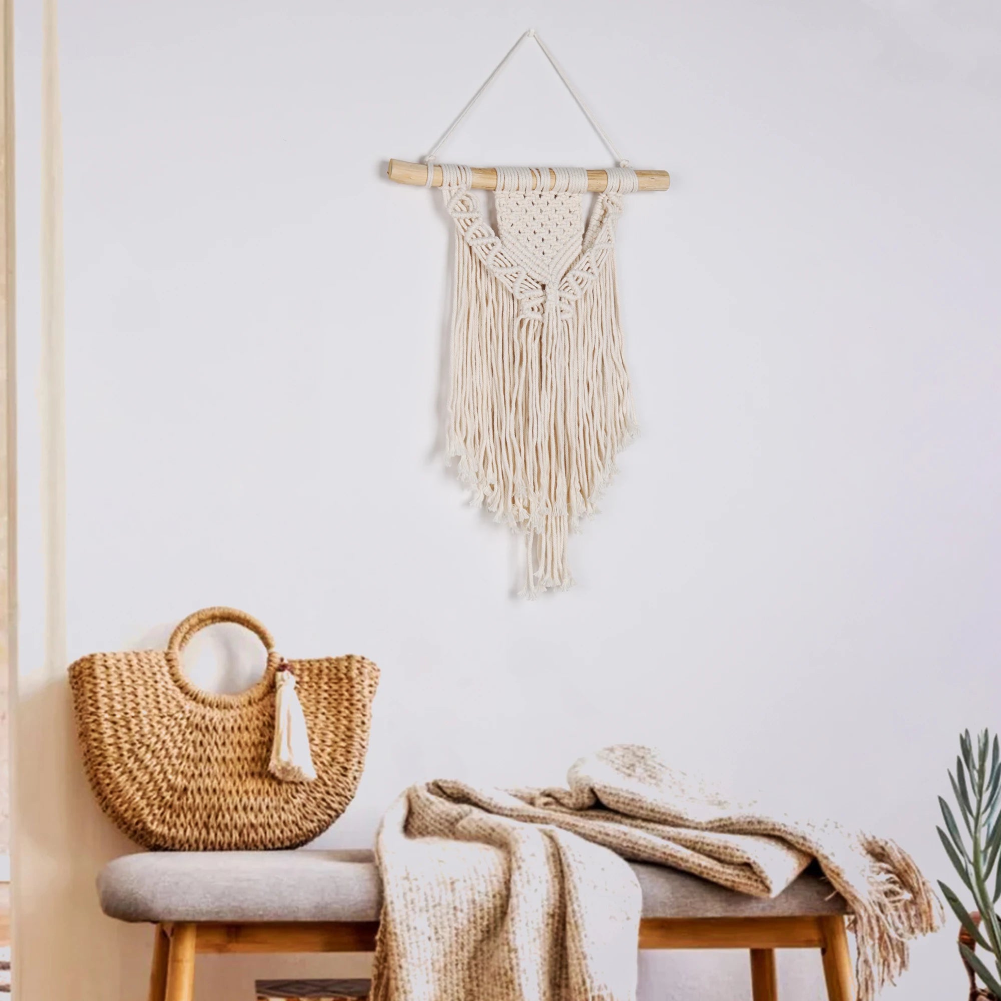 Handmade Macrame Wall Hanging Tapestry - Boho Geometric Cotton Decor