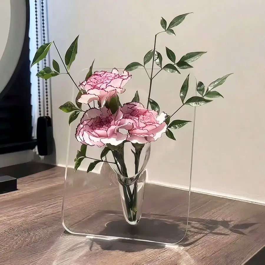 Clear Acrylic Frame Vase - Modern Geometric Flower Display