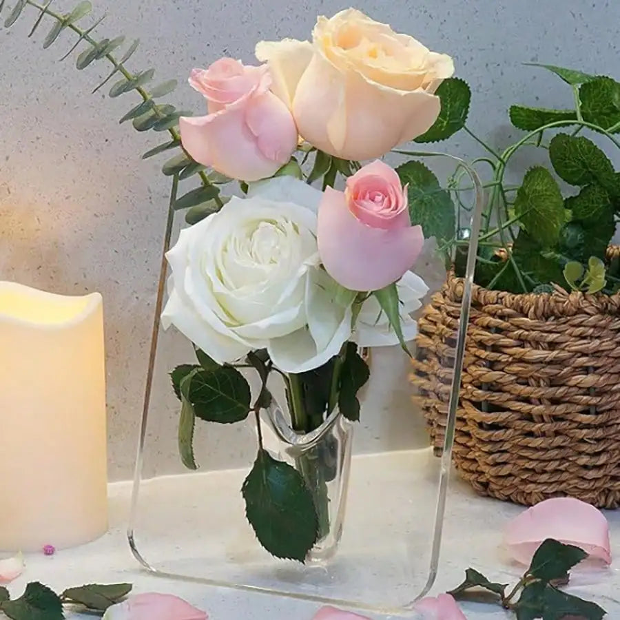 Clear Acrylic Frame Vase - Modern Geometric Flower Display