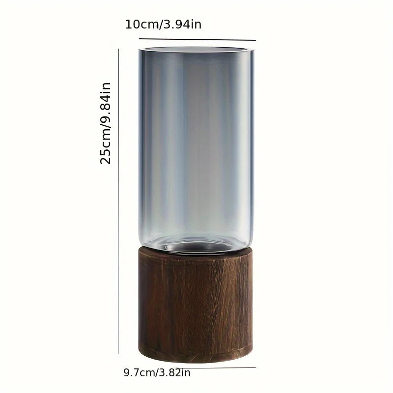 Elegant Glass Vase with Wooden Base - Modern Hydroponic Planter for Home Decor