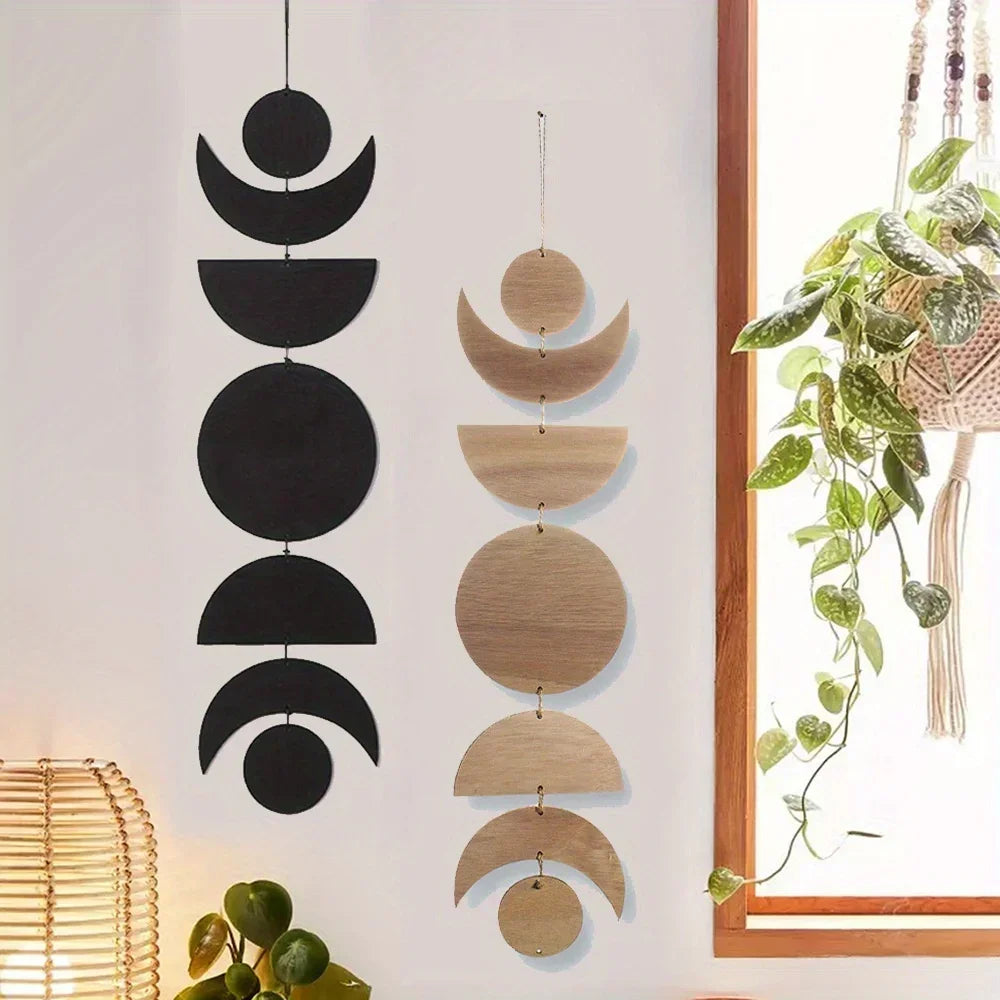 Wooden Hanging Moon Pendant - Bohemian Wall Decor