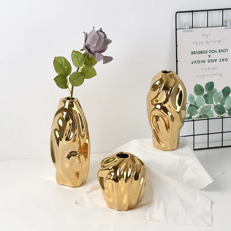 Luxury Ceramic Golden Vase - Modern Creative Home Decor