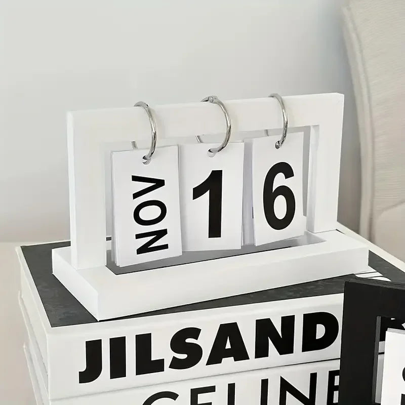 Minimalist Wooden Perpetual Calendar - Modern Desk Decor Accessory
