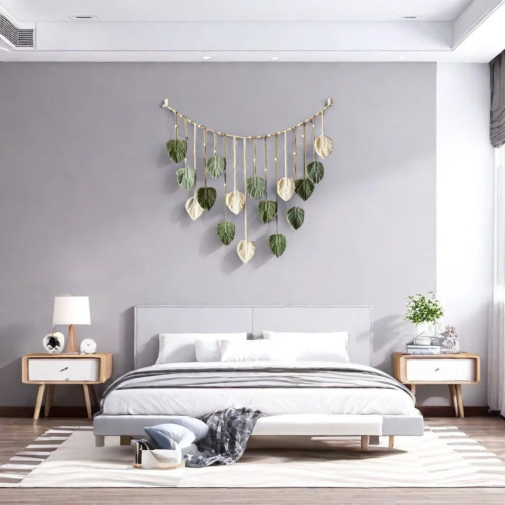 Macrame Leaf Wall Hanging - Handmade Boho Tapestry Decor