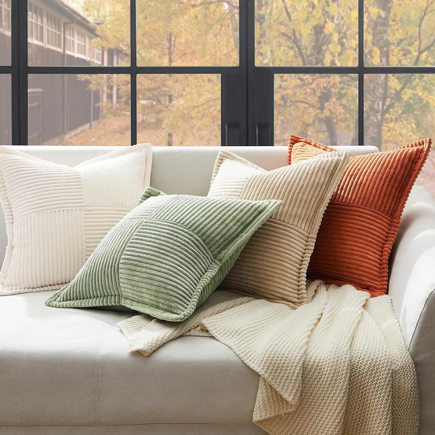 Striped Corduroy Cushion Cover - Soft Textured Pillow Case