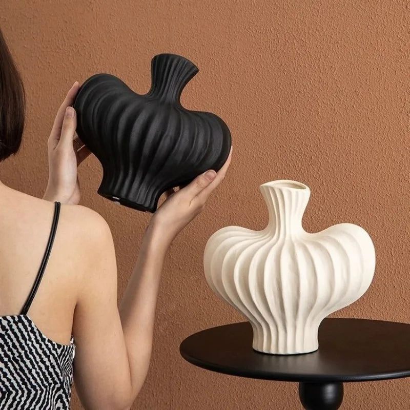 Modern Ceramic-Style Plastic Vase - Nordic Minimalist Tabletop Decor