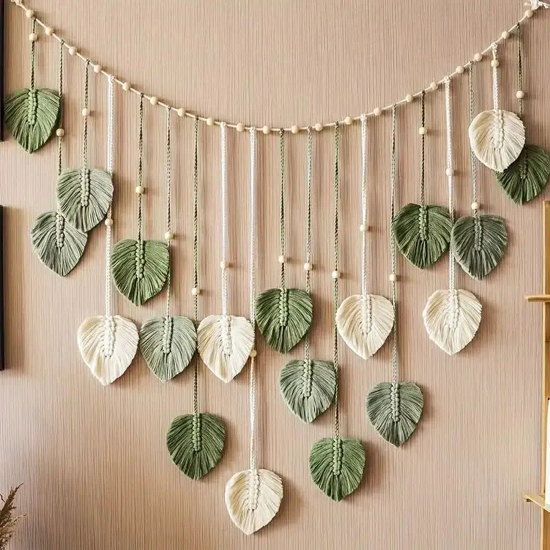 Macrame Leaf Wall Hanging - Handmade Boho Tapestry Decor