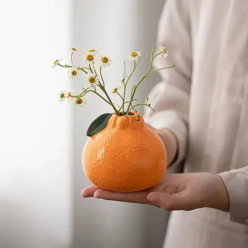 Orange Ceramic Vase - Modern Tabletop Planter for Hydroponics