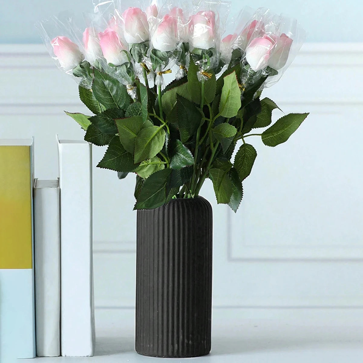 Striped Ceramic-Style Vase - Modern Decorative Flower Display