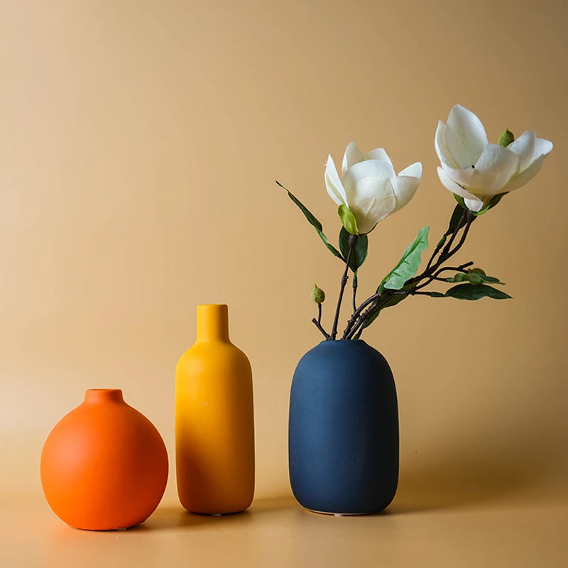 Nordic Modern Ceramic Vase - Minimalist Solid Color Flower Vase for Home Decor