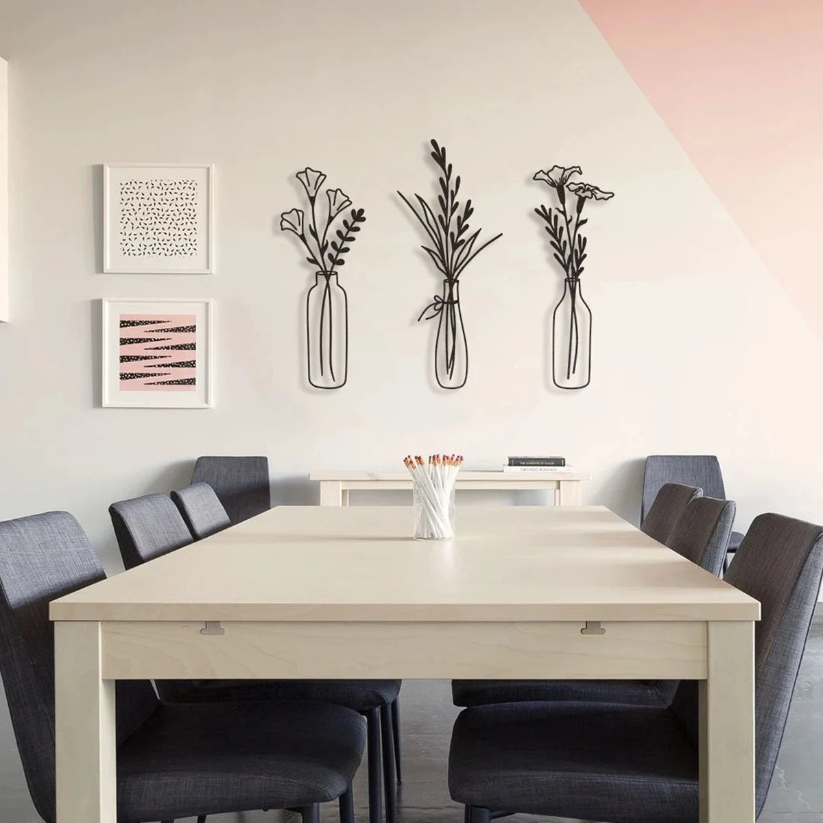 Metal Flowers in Vase Wall Decor - 3-Piece Set for Living Room & Bedroom