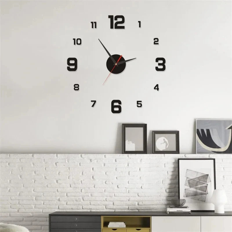 Modern 3D Frameless Wall Clock - DIY Mirror Sticker Clock