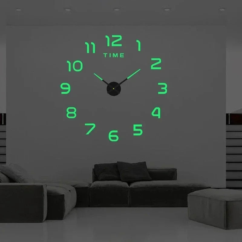 Large 3D Acrylic Mirror Wall Clock - DIY Frameless Modern Decor