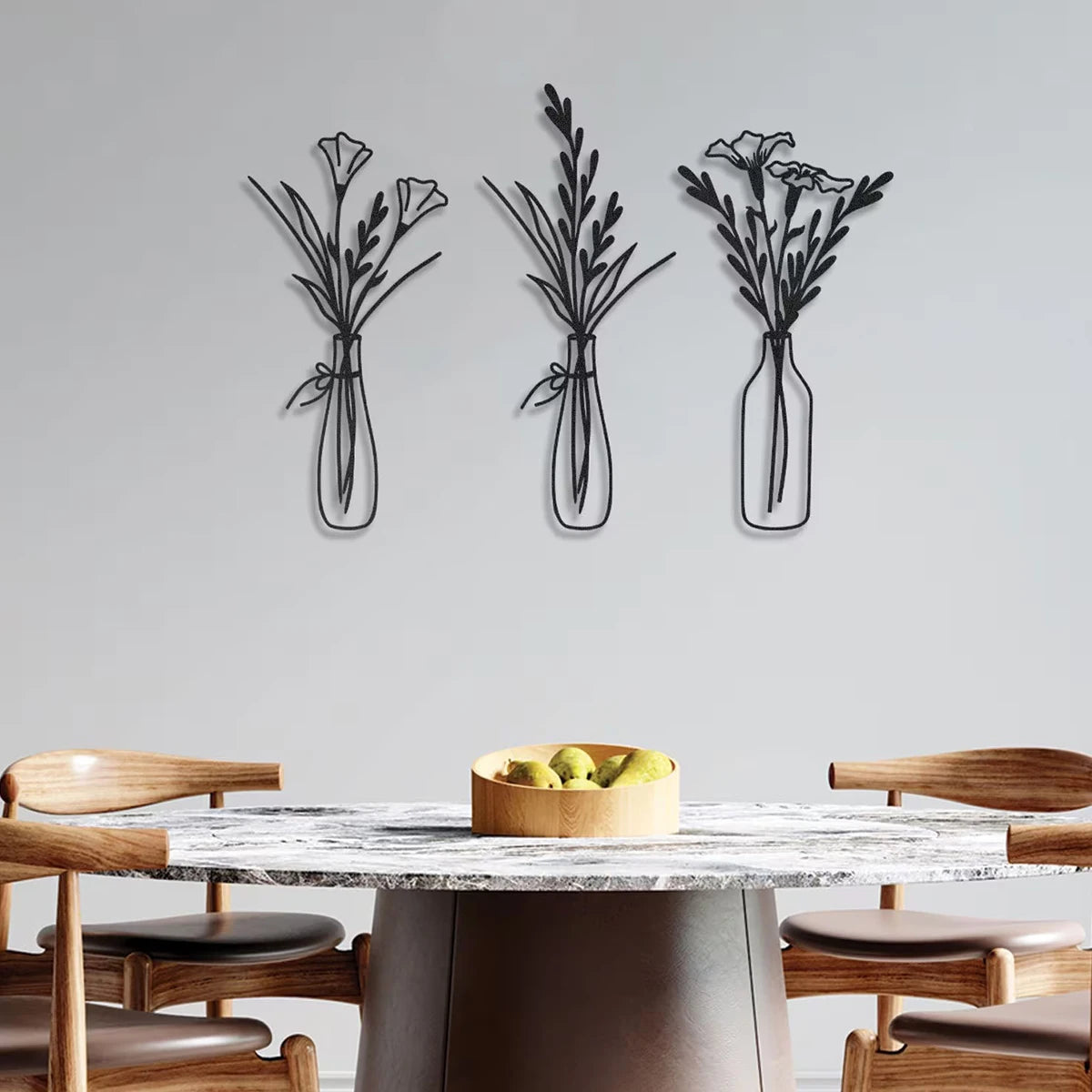 Metal Flowers in Vase Wall Decor - 3-Piece Set for Living Room & Bedroom