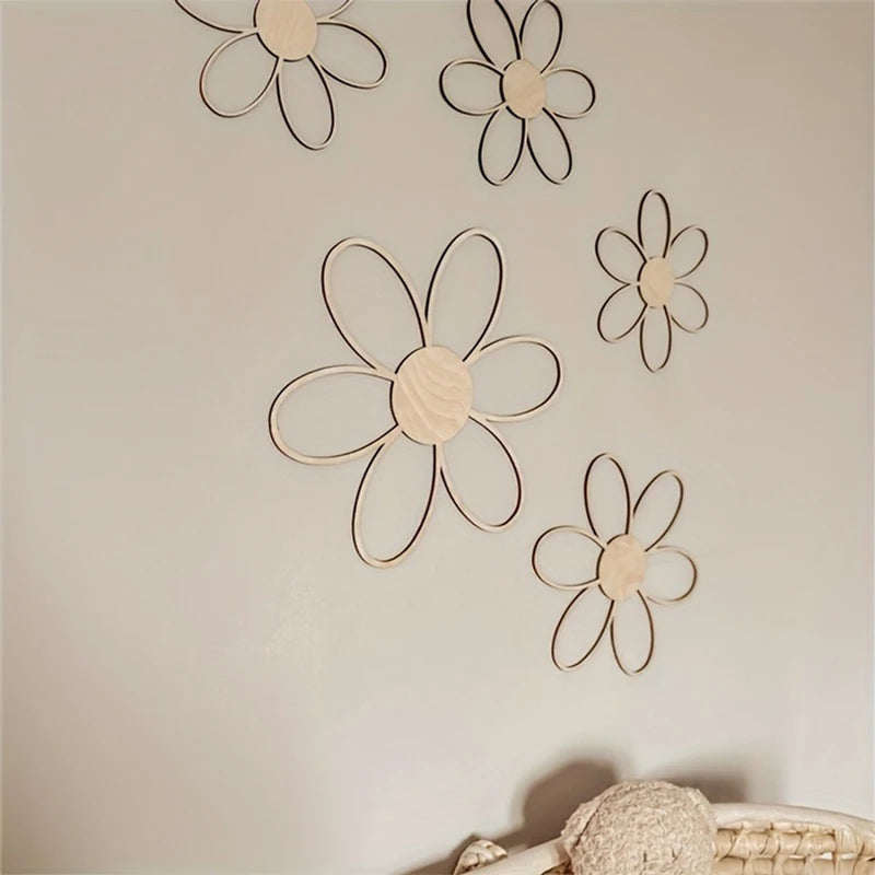 Wooden Flower Wall Art Set (5 Pieces)