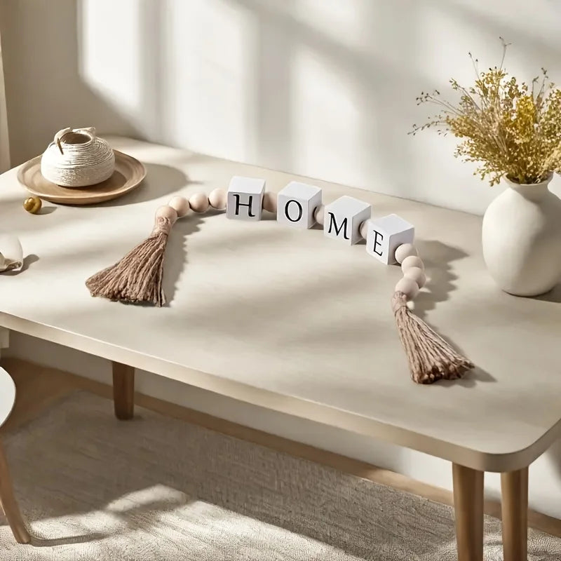 Rustic Wooden Letter Garland with Tassels - Home Decor Wall Hanging
