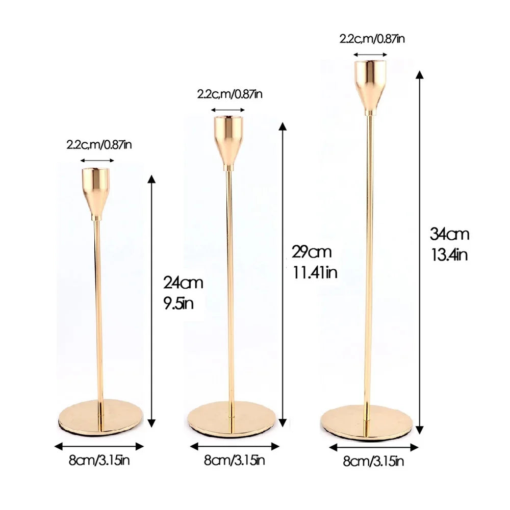 Gold Metal Candle Holders Set of 3 - Modern Elegant Wedding & Home Decor