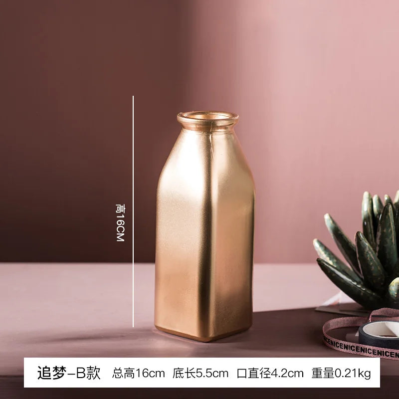 Modern Gold Glass Vase - Elegant Desktop Flower Vase for Home Decor