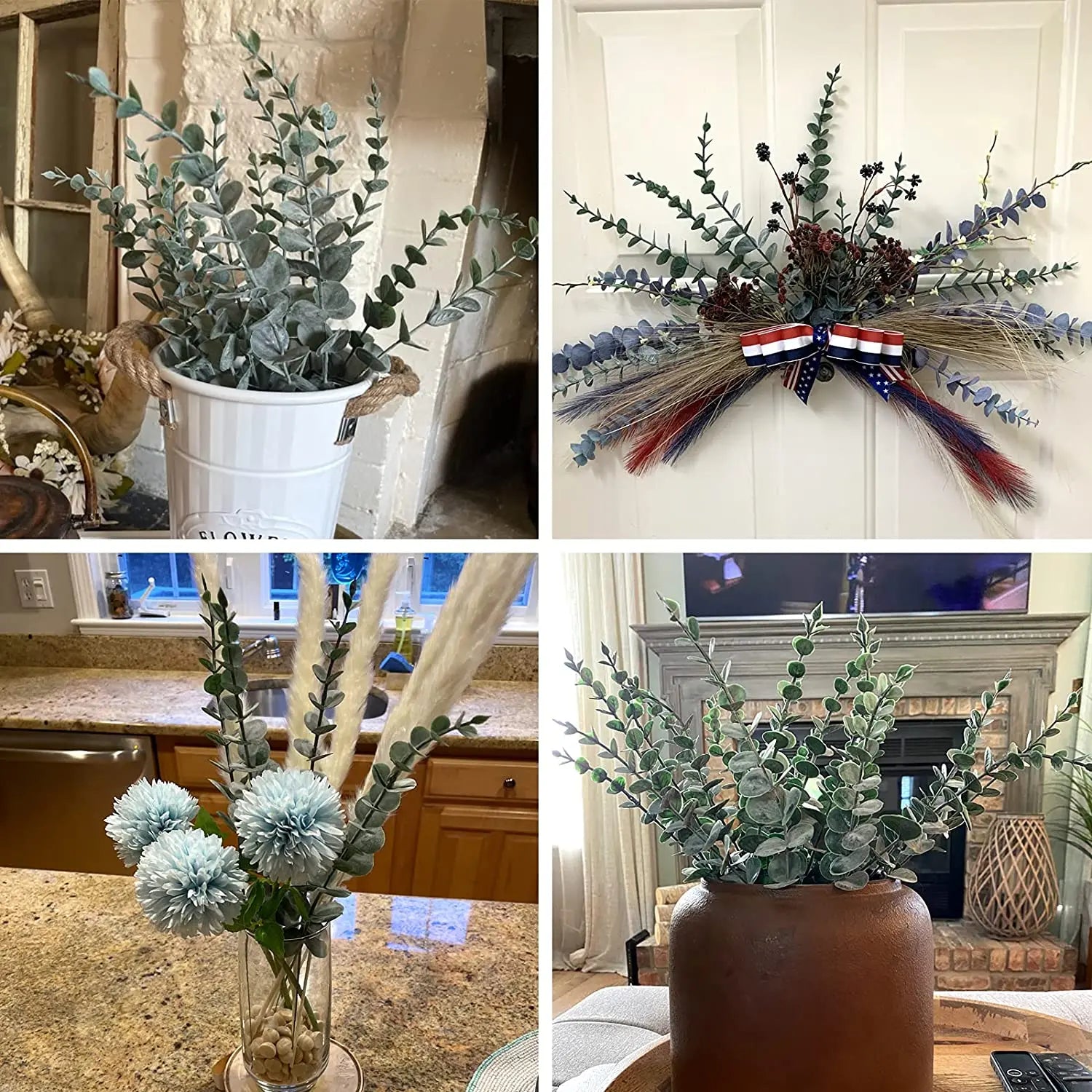 Artificial Eucalyptus Stems - 12 Pack Silver Dollar Greenery for Weddings & Home