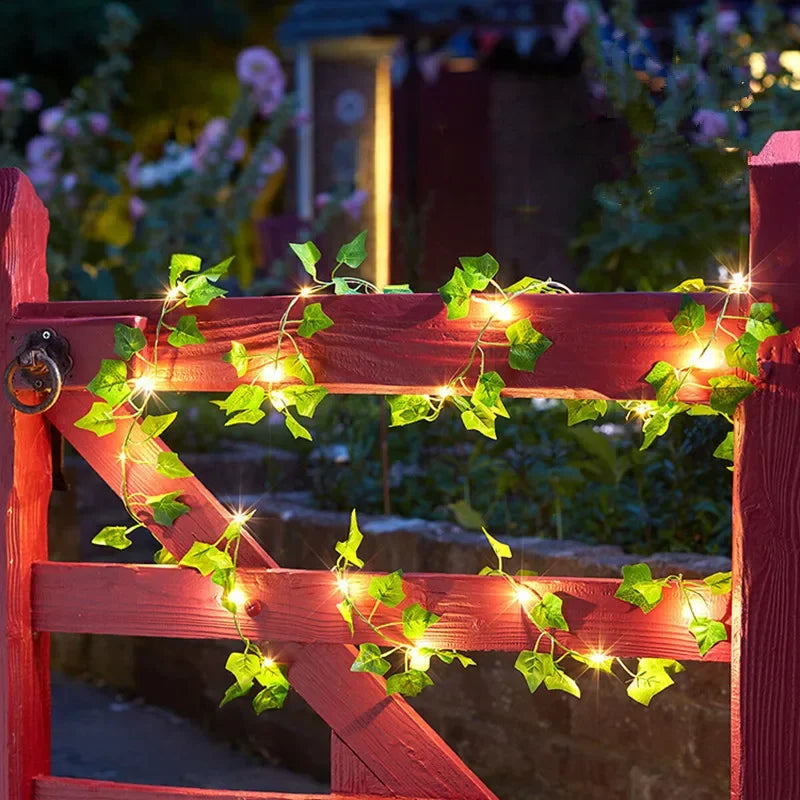 Green Leaf Vine String Lights - Battery Powered LED Fairy Lights