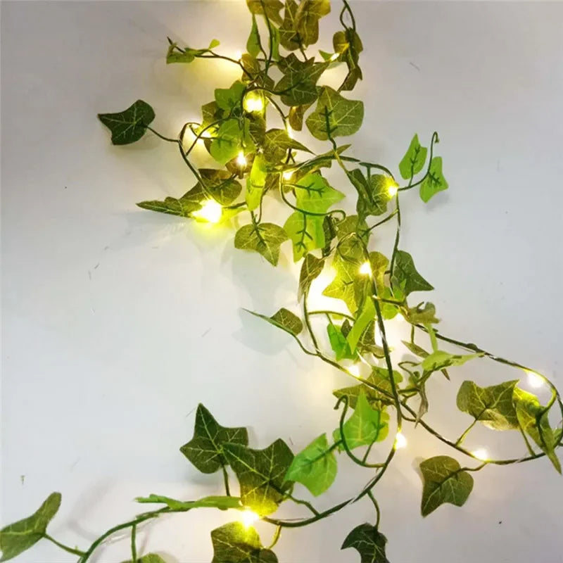 Green Leaf Vine String Lights - Battery Powered LED Fairy Lights