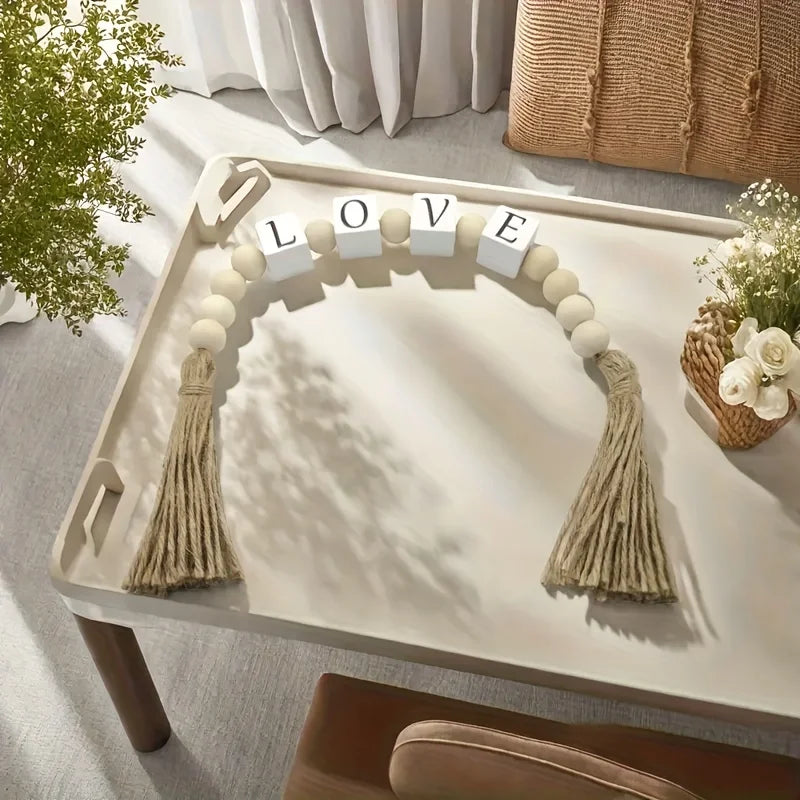 Rustic Wooden Letter Garland with Tassels - Home Decor Wall Hanging