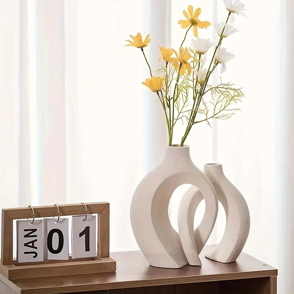 Nordic White Vase Set - 2-Piece Modern Decorative Plant Pots