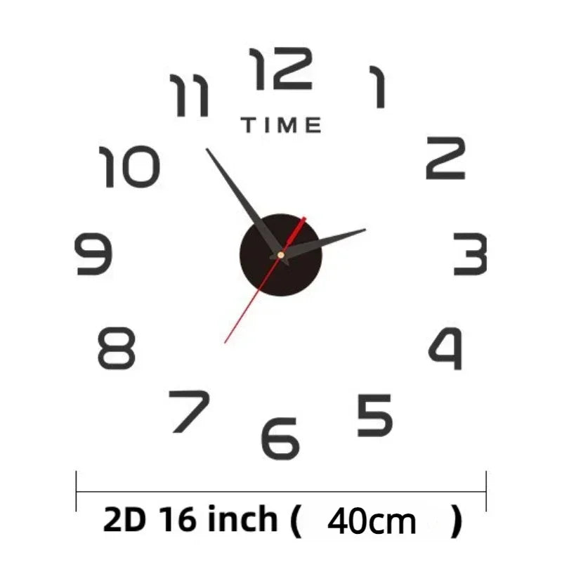 Large 3D Acrylic Mirror Wall Clock - DIY Frameless Modern Decor