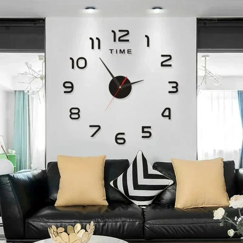 Large 3D Acrylic Mirror Wall Clock - DIY Frameless Modern Decor