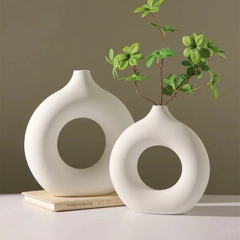 Nordic Donut-Shaped Vase - Modern Minimalist Centerpiece