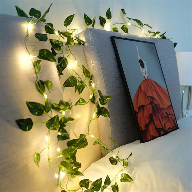Green Leaf Vine String Lights - Battery Powered LED Fairy Lights