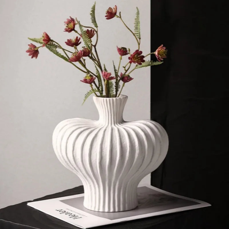 Modern Ceramic-Style Plastic Vase - Nordic Minimalist Tabletop Decor
