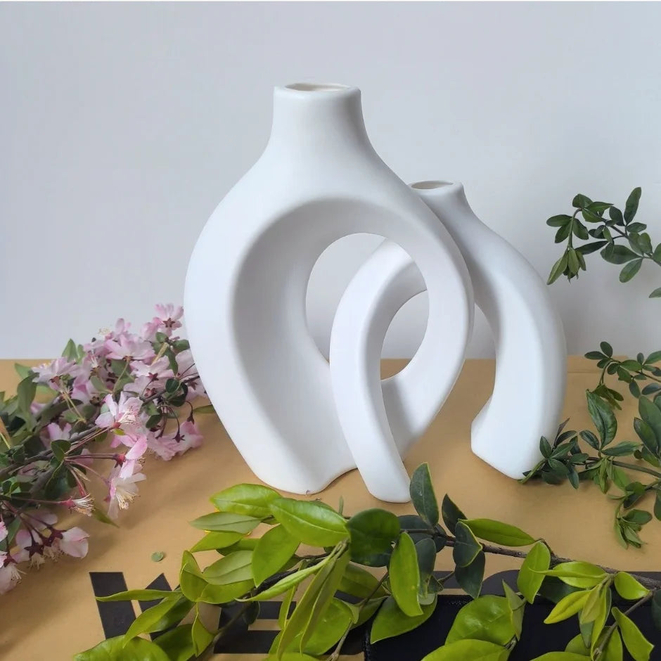 Nordic White Vase Set - 2-Piece Modern Decorative Plant Pots