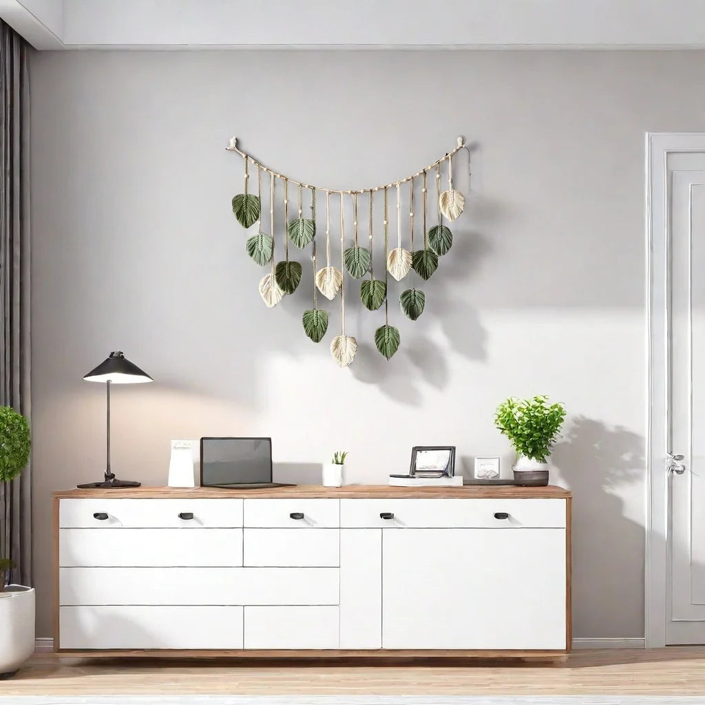 Macrame Leaf Wall Hanging - Handmade Boho Tapestry Decor