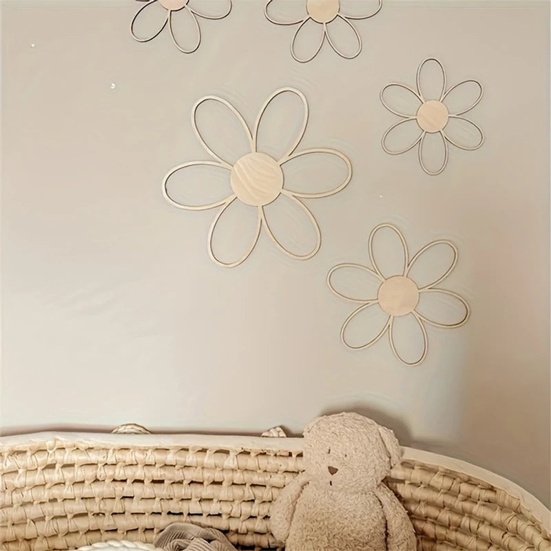 Wooden Flower Wall Art Set (5 Pieces)