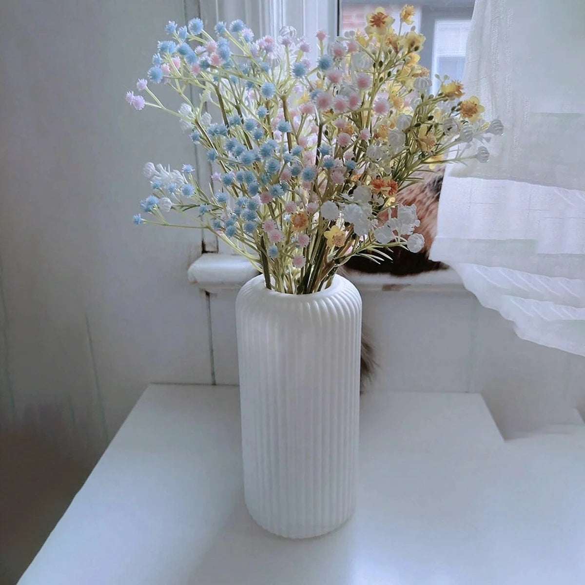 Striped Ceramic-Style Vase - Modern Decorative Flower Display