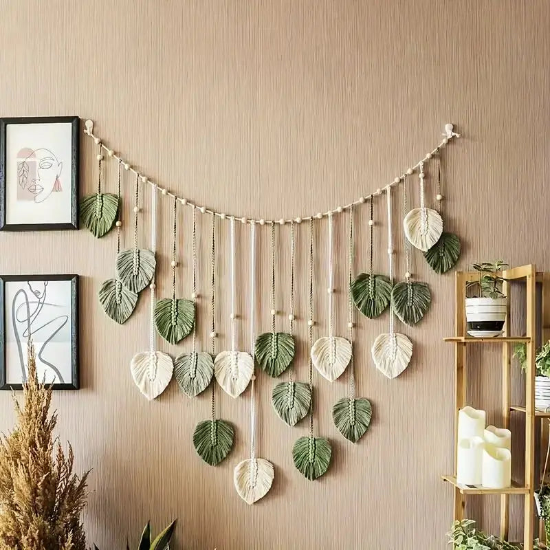 Macrame Leaf Wall Hanging - Handmade Boho Tapestry Decor